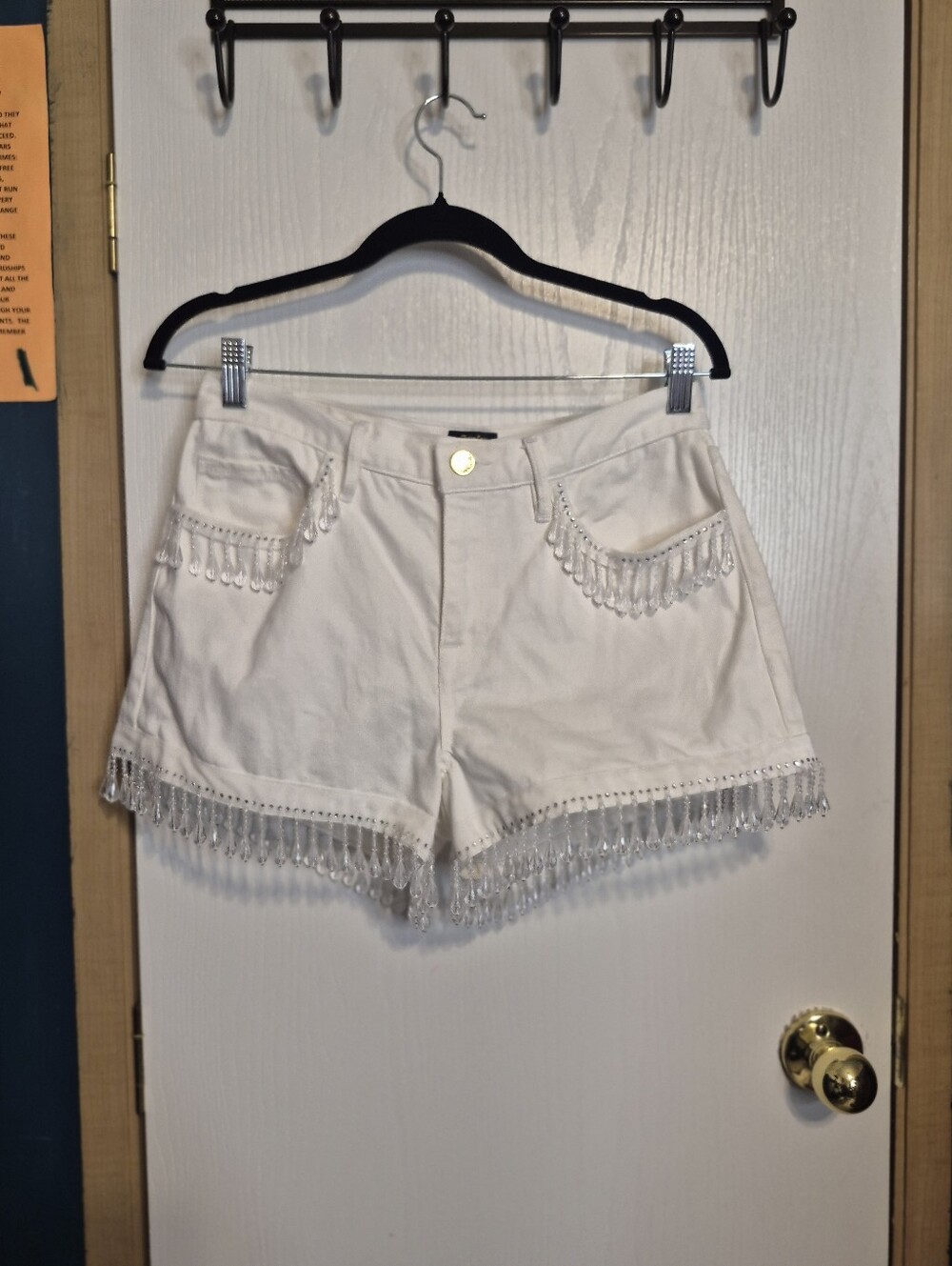 Juicy Couture White Beaded Fringe Jean Shorts